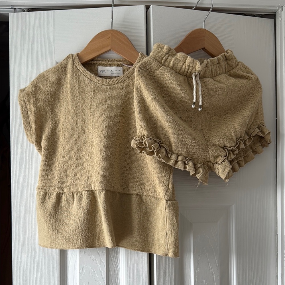 Zara Kids Tan Ruffle Shorts and Top Set